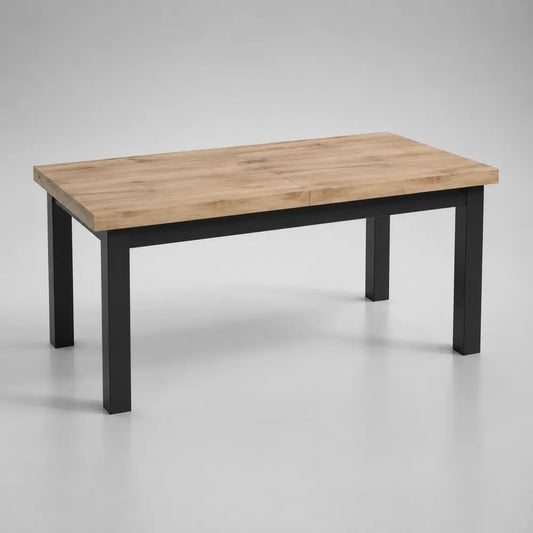 Table à manger rectangulaire avec plateau effet chêne et pieds en acier noir 160 x 90 x 75 cm