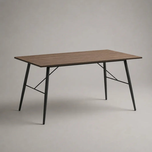 Table à manger rectangulaire 180 cm en MDF effet bois marron avec pieds acier noir