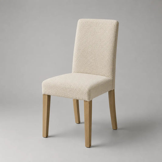 Chaise de salle à manger en tissu bouclé beige avec pieds en bois naturel 50 x 58 x 88 cm