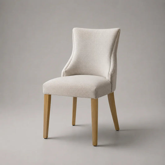 Chaise de salle à manger rembourrée en polyester beige avec pieds en bois naturel 50 x 58 x 88 cm