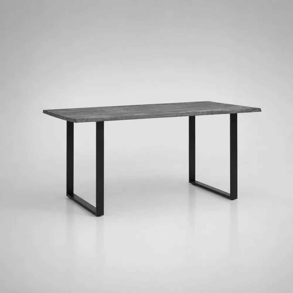Table à manger rectangulaire plateau effet béton gris acier noir 180 x 90 x 75 cm