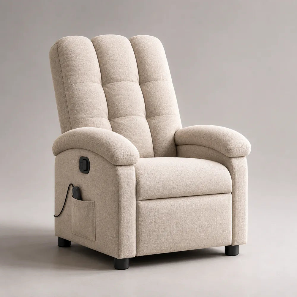Fauteuil relax inclinable en polyester beige avec repose-pieds et dossier rembourré 80 x 90 x 105 cm