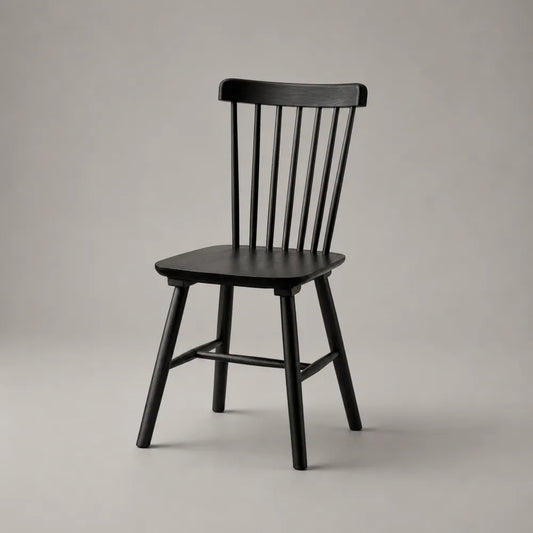 Chaise de salle à manger en bois massif noir avec dossier à barreaux verticaux 48 x 55 x 85 cm