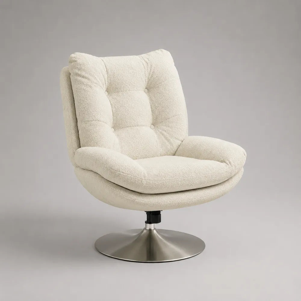 Fauteuil pivotant rembourré en polyester beige avec base ronde métallique 75 x 80 x 85 cm