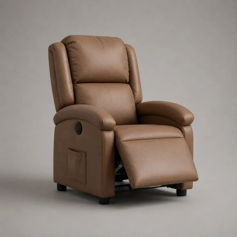 Fauteuil relax inclinable en PU marron avec repose-pieds extensible 80 x 90 x 100 cm