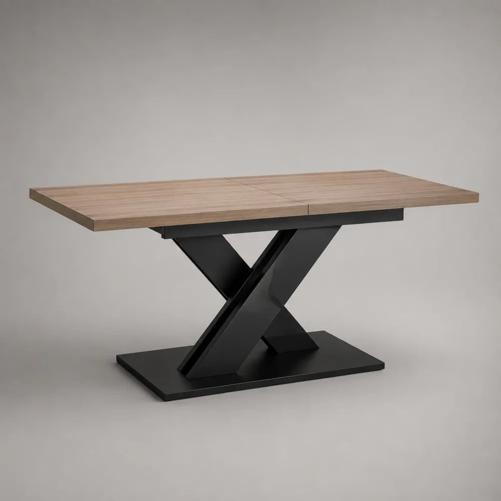 Table à manger rectangulaire extensible plateau effet chêne naturel acier noir 180 x 90 x 76 cm