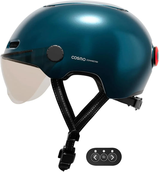 Casque moto, Intelligent Vélo et Trottinette avec Visière, Cosmo Connected, Cosmo Fusion+, Taille Adulte, Clignotants, Feu de Freinage Automatique