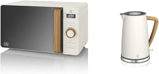 Four à micro-ondes Swan Nordic, numérique 20 L, 800 W, sans fil Design moderne 1,7 l 2200 W Poignée effet bois finition blanche