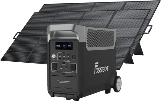 Modèle Generateur Electrique Solaire CA F3600 LiFePO4 FOSSiBOT, puissance 7200W Pic, avec 2 panneaux solaires de 400W