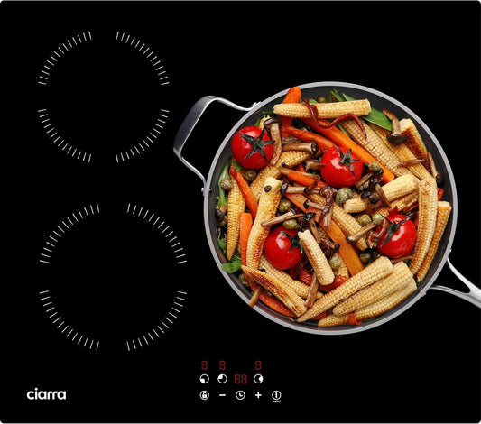 CIARRA plaque de cuisson CABBIH3-A, Contrôle Tactile, Induction 3 Feux 5600W, 60CM de Cuisson Verre, Sécurité Enfant, Minuterie