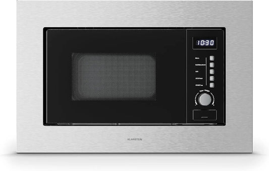 Klarstein four, 8 Programmes, capacité 20L, puissance 700W, Verosteel Micro Onde Encastrable avec Grill, Commande Tactile, Acier Inox, Plateau Verre
