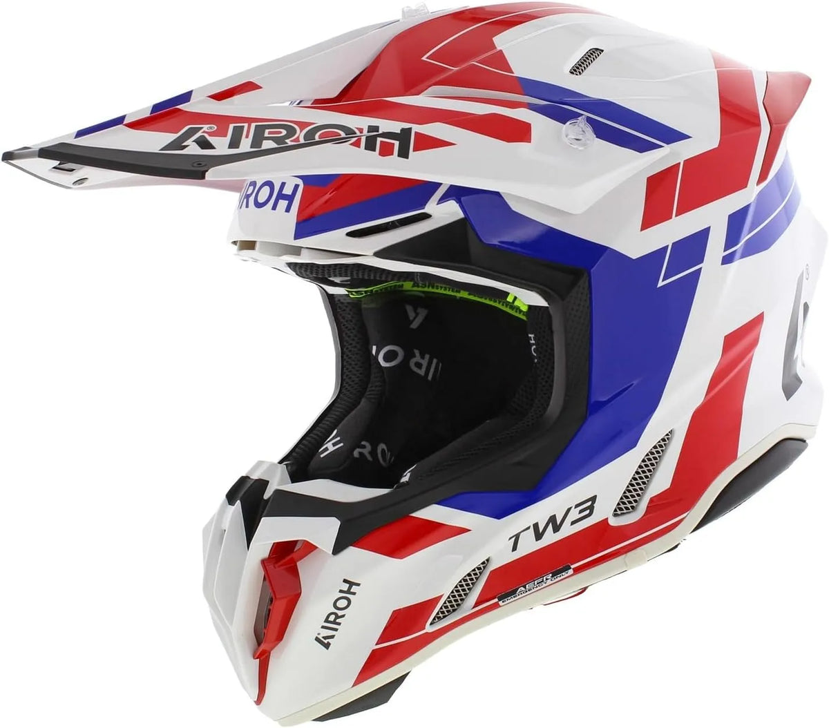 Casque moto, Airoh Twist 3.0 Cross Dynasty Brillant finition blanche Bleu Rouge