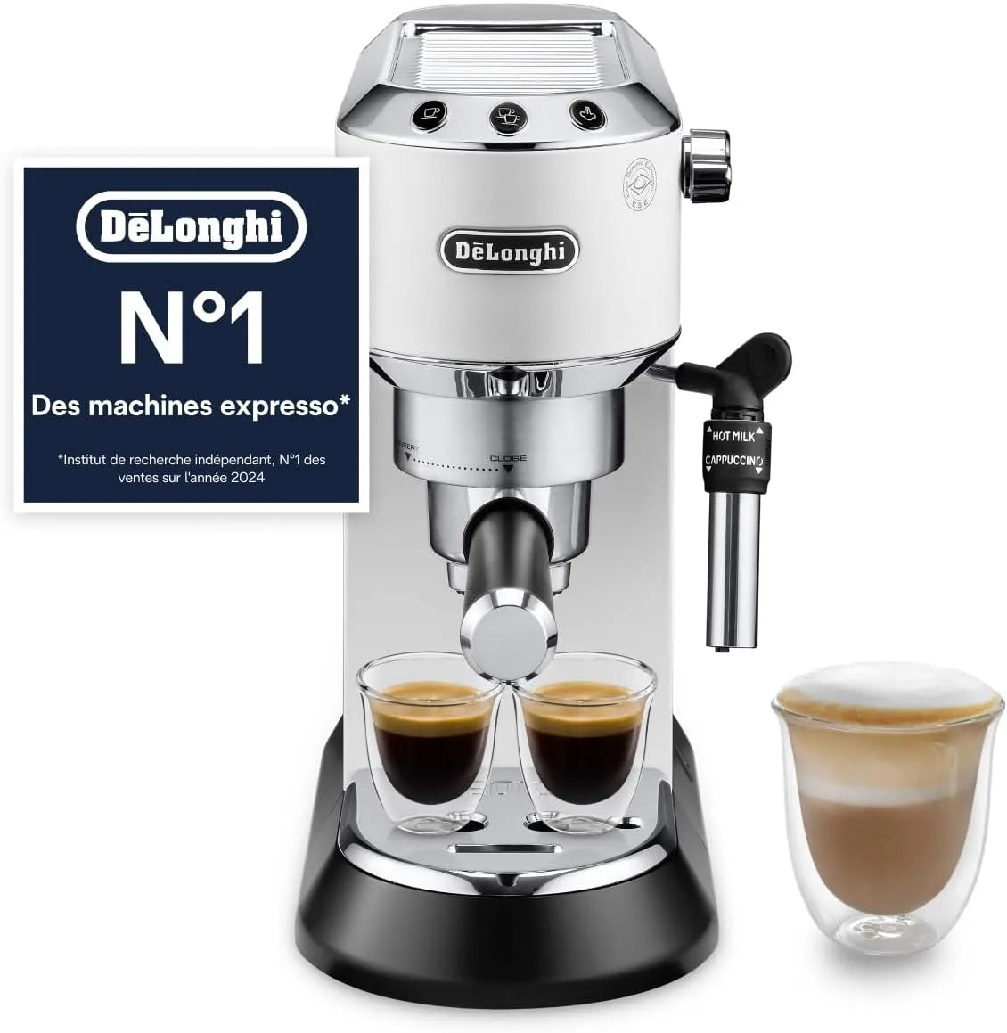 De'Longhi machine à café EC685.W, Réservoir de 1,3L, Machine à Espresso et Cappuccino, finition blanche, Dedica Style, Système Anti-goutte