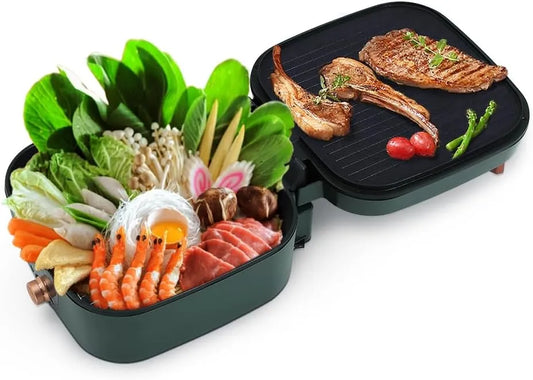 Gril, Double Marmite Multifonctionnelle et Marmite Shabu 2 en 1, Cuisinière 1800 W, électrique à Marmite, Uten Plaque électrique