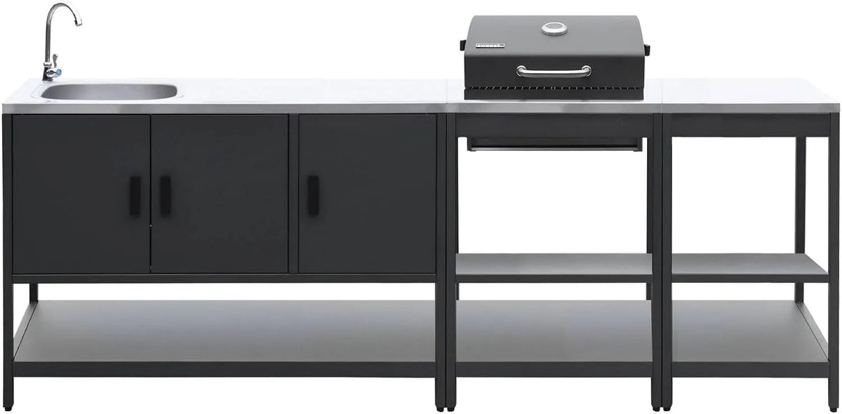 Barbecue, Cuisine extérieure 3 modules Acier Inoxydable avec Charbon finition noire Naxos, sweeek