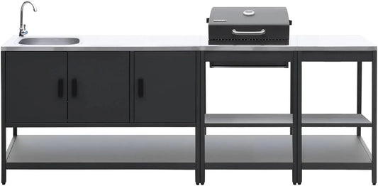 Barbecue, Cuisine extérieure 3 modules Acier Inoxydable avec Charbon finition noire Naxos, sweeek