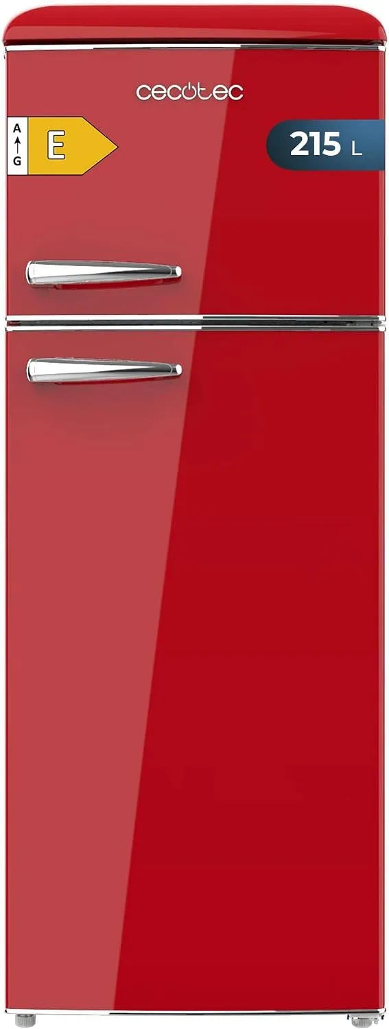 Cecotec réfrigérateur, à deux portes rétro 215 L Bolero CoolMarket 2D Origin 215 Rouge. Hauteur 148,2 cm et largeur 55,2 cm, LED, Poignée chromé