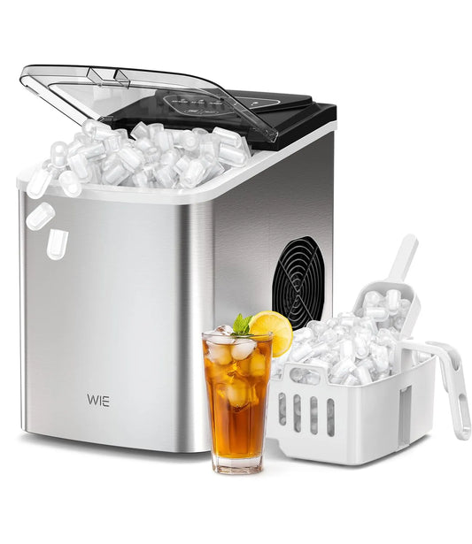 Machine à glaçons WIE, 9 cubes en 6 min, pour la maison, bureau, finition argentée, poids 15 kg de glaçons Ice Maker, avec poignée portable, cuisine
