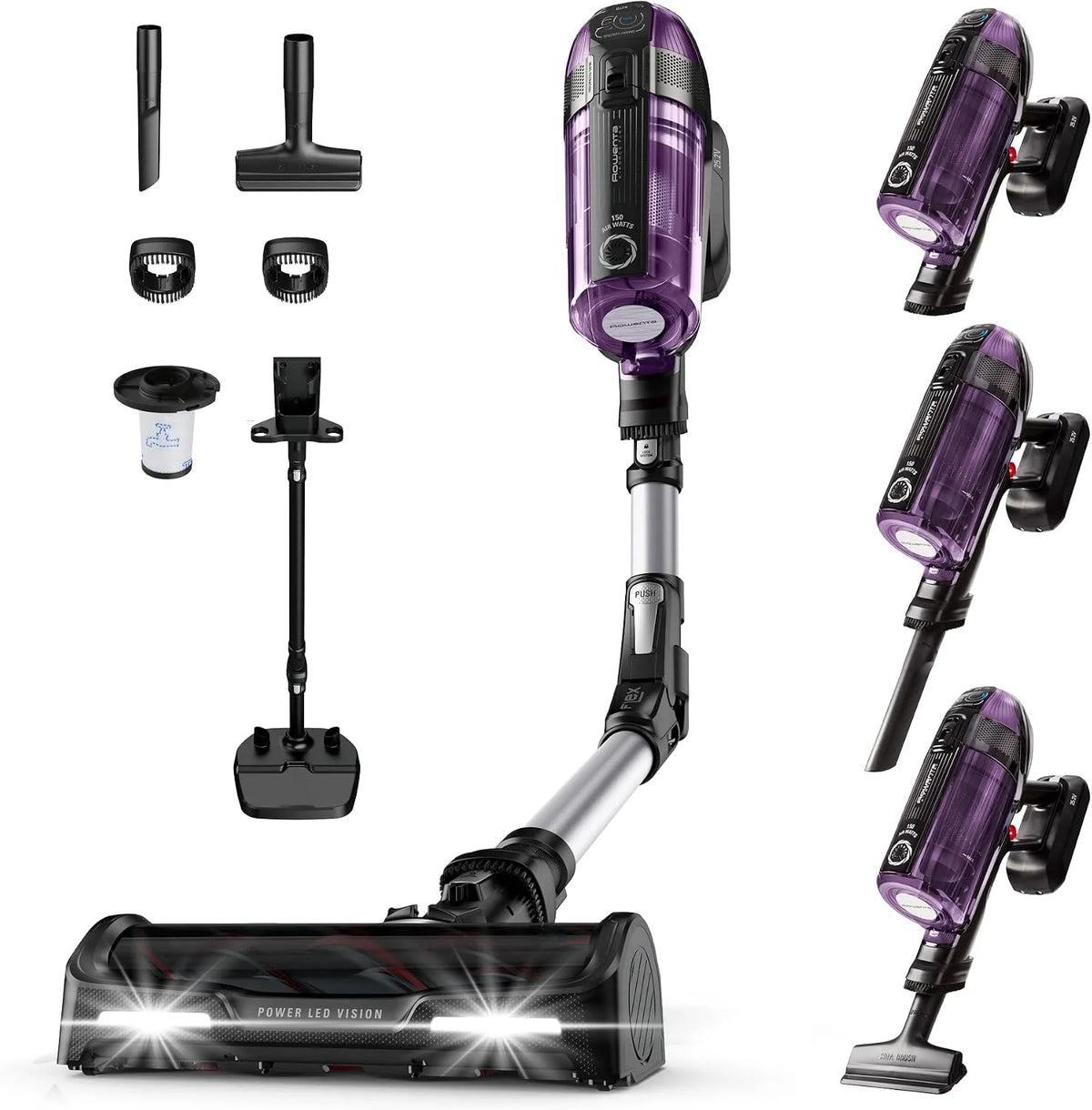Rowenta aspirateur balai 150AW 45min RH98A0WO, X-Force Flex 12.60 Allergie sans Fil, Filtration Anti-Allergènes, Puissant, Autonomie