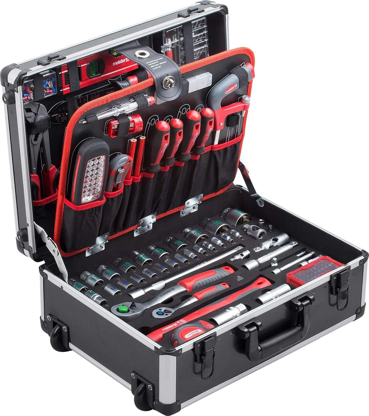 À outils 156 pièces 8971440 Meister Chariot, Ensemble d'outils, Poignée télescopique, Boîte à outils roulante, Avec roulettes