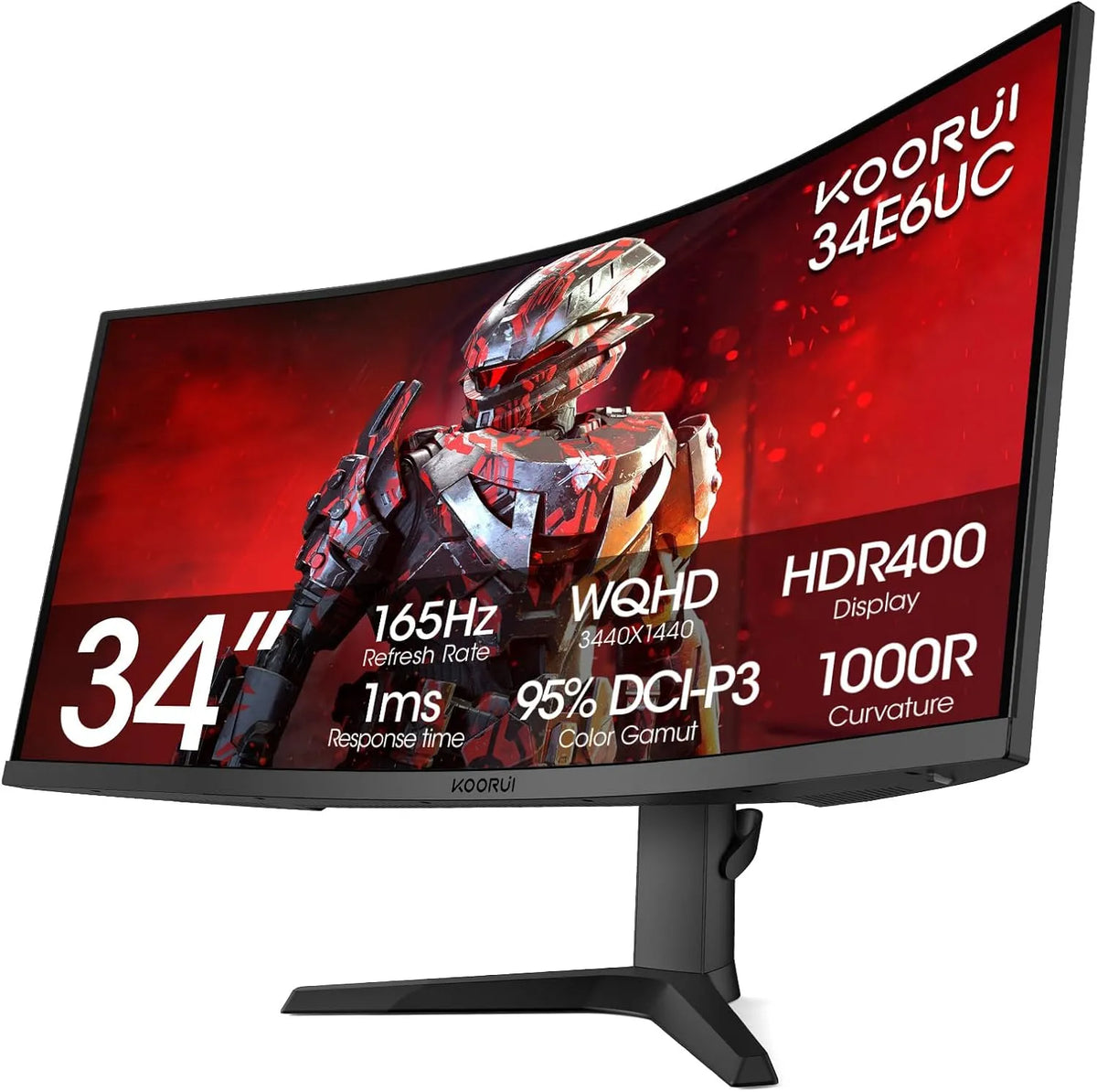 3440 1000R 34E6 KOORUI Wqhd, Vesa 75 x 75 mm, avec Displayhdr 400, Freesync, Mprt, Displayport, 1 Ms, Pbp, HDMI