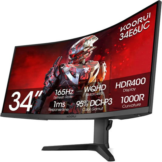 3440 1000R 34E6 KOORUI Wqhd, Vesa 75 x 75 mm, avec Displayhdr 400, Freesync, Mprt, Displayport, 1 Ms, Pbp, HDMI