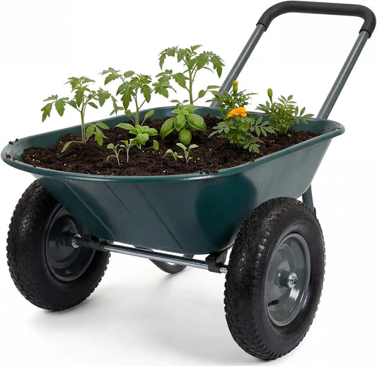 Brouette Brouette avec, 2 Roues Chariot pour Jardinage de Transport Chariot de Jardin à Main Robuste Béquille, Vert