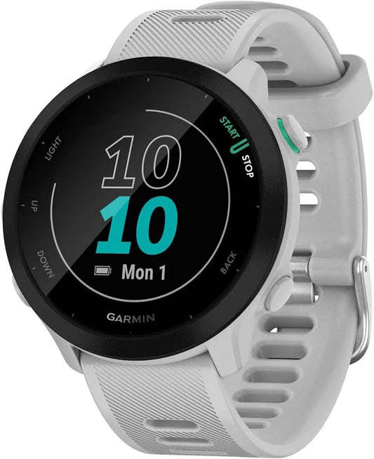 Garmin, Forerunner 55, Montre GPS Multi-activités Running, avec Fonctions d'Entrainement Coach et Cardio au Poignet, Blanche