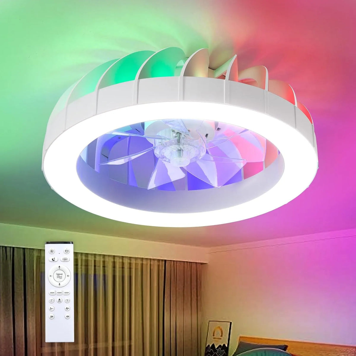 Ventilateur 3000K-6500K, Réglable 6 niveaux de vitesse, YZBEIMDAI LED Lampe de Plafond Moderne, RGB Lampe Led Dimmable, pour Salon Chambre à Coucher