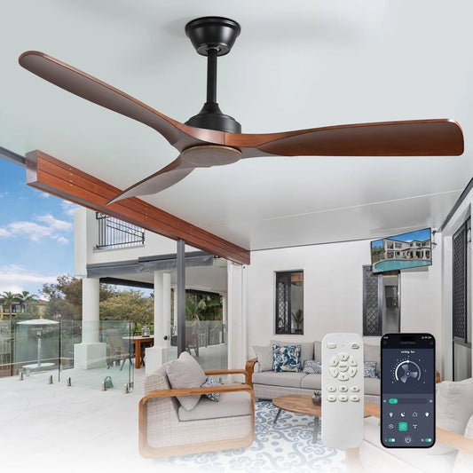 Ventilateur Depuley Grand, sans lumière 132 cm télécommande incluse et application pour terrasse et jardin, de plafond, minuterie réversible