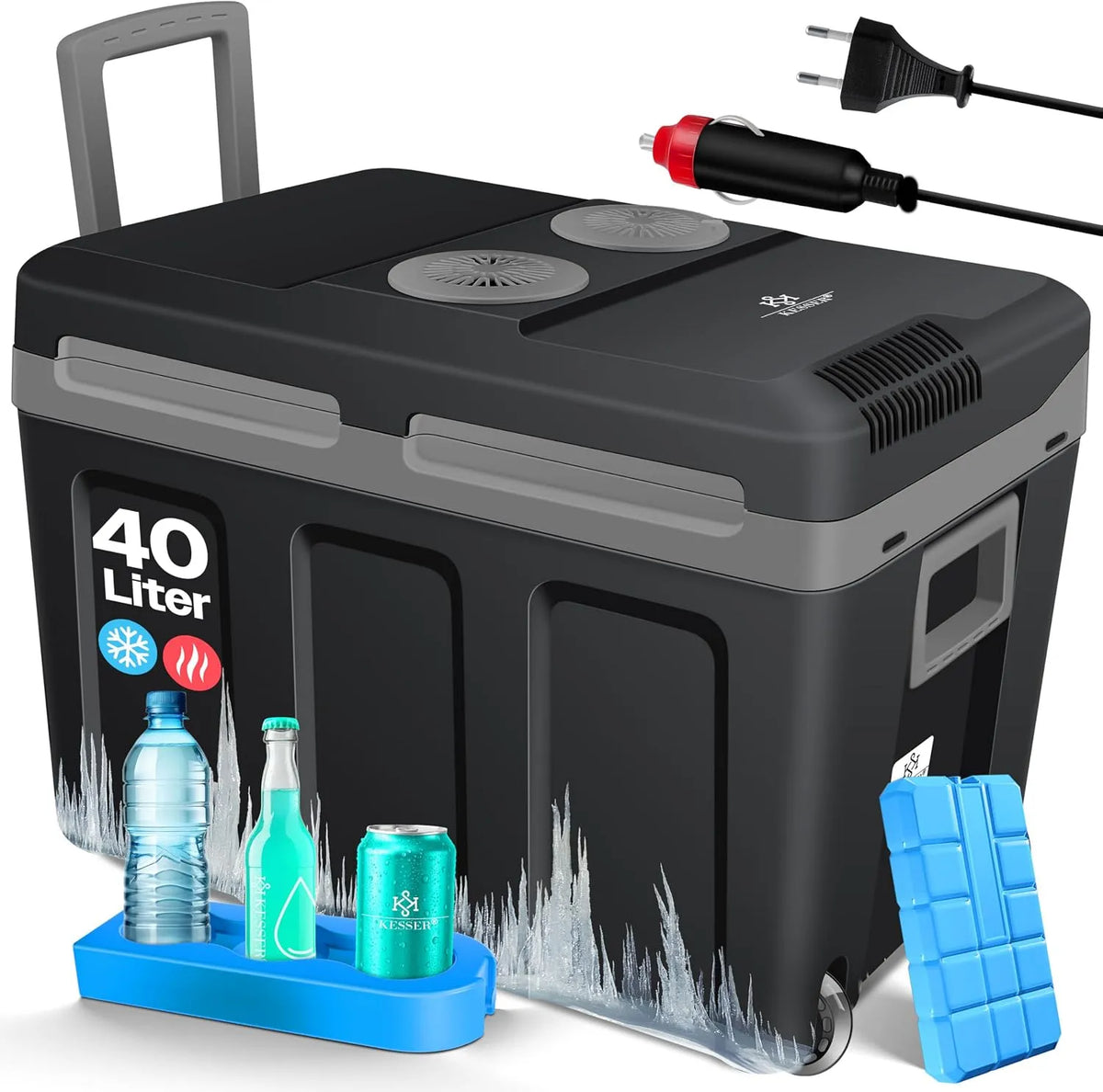 Kesser glacière, à roulettes 40L, pour Garder au Chaud et Refroidir, Thermobox pour Voiture, EEK A++, Mini-réfrigérateur, 12 Volts et 230 Volts