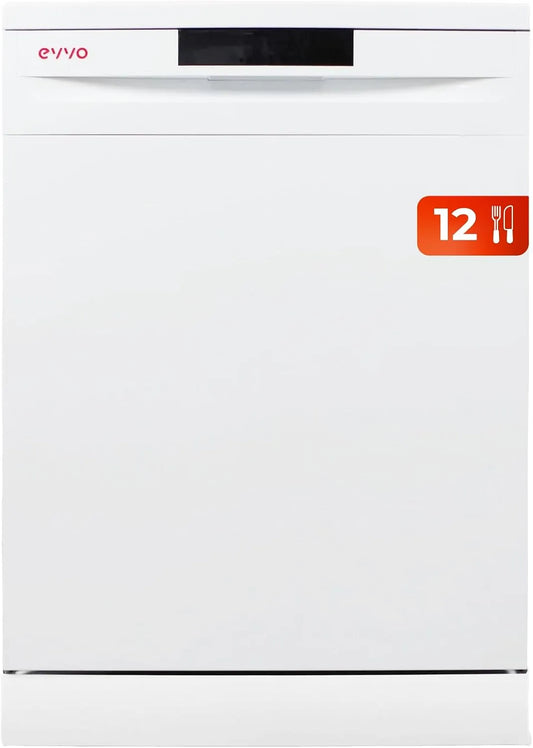 Lave-vaisselle EVVO, 5 programmes, panneau caché, finition blanche, 60 cm D1, 12 couverts, plateau réglable, standard
