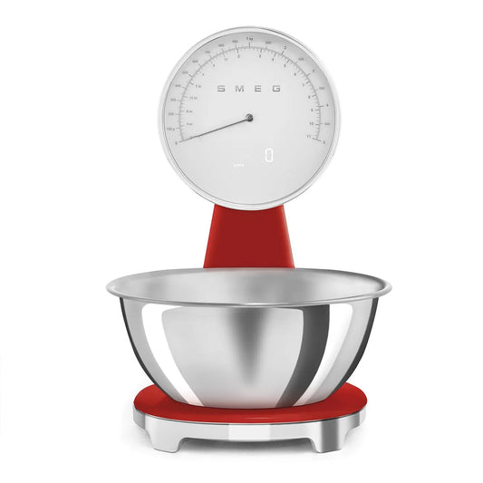 Smeg modèle KSF01RDWW, ml et lb.oz, Bol Amovible en Acier Inox de 1,8 L, Capacité Maximale 5kg, Balance de Cuisine Numérique et Analogique, fl.oz