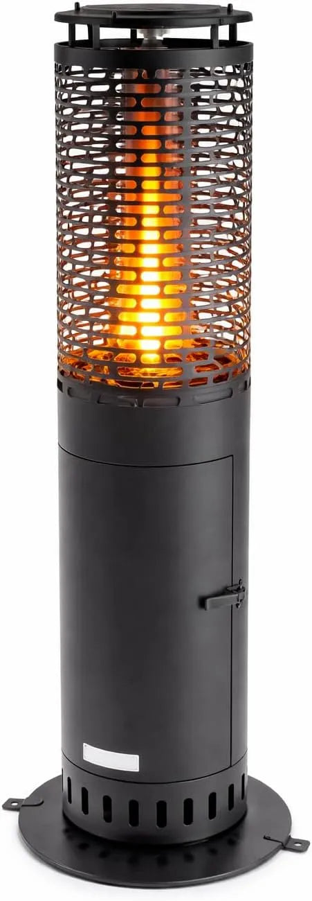 Modèle IPX4 DREXON, Chauffage de Terrasse à Pellets 6,86 kW PATIO HEAT, dimensions 26 x 26 x 95 cm, Autonomie 2h, Structure Acier & Verre