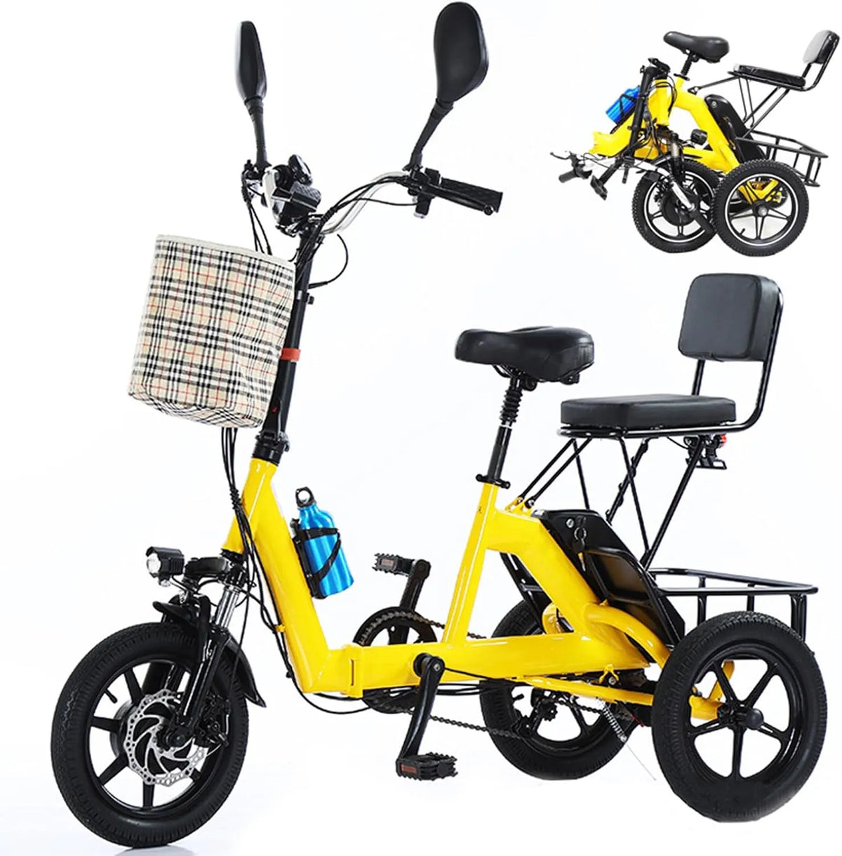 Tricycle électrique, vélo pliable, batterie au lithium 48 V 10 Ah, charge maximale: 180 kg, pliable pour adultes