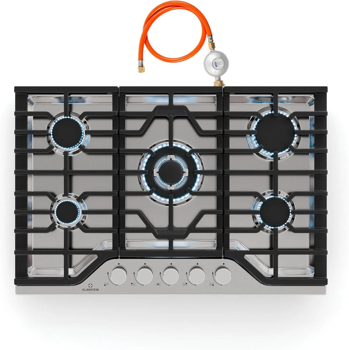 Klarstein plaque de cuisson, dimensions 750x500mm, Allumage Électrique, Kit Conversion GPL, 5 Brûleurs Inox 304, 3.4kW Wok, Turbocast De Cuisson Gaz