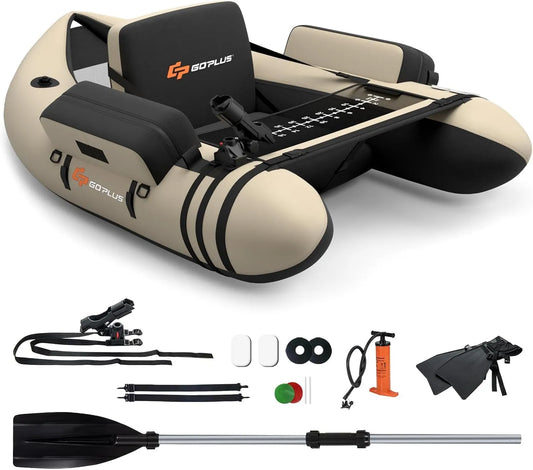 Goplus pompe, Bateau Pêche Gonflable, Dossier, Règle à Poisson, Pagaie, Capacité 150KG, Float Tube Tissu Polyester avec Support de Canne Peches