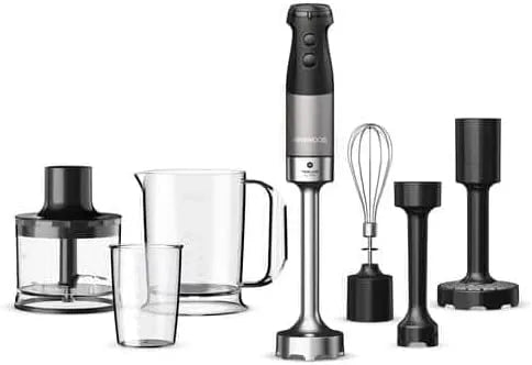 Kenwood mixeur HBM80.327BK, plongeant Triblade XL Pro, fouet en métal, hachoir, presse-purée et verres doseurs inclus