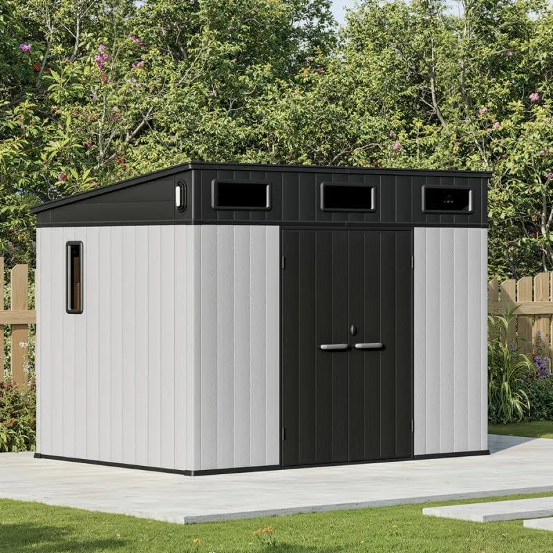 Abri de jardin, Hauteur 226cm, en Polypropylène, Toit Monopente, finition grise, 6m², Porte 178x129.9cm, Résistant à l'humidité, avec Plancher