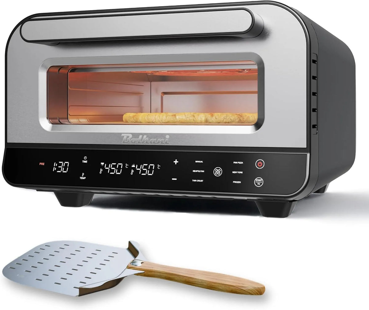 Four, puissance 1700 W, 450 °C pour pizza croustillante au en pierre en 2 minutes, à pizza électrique avec pierre à pizza et pelle à pizza, minuterie