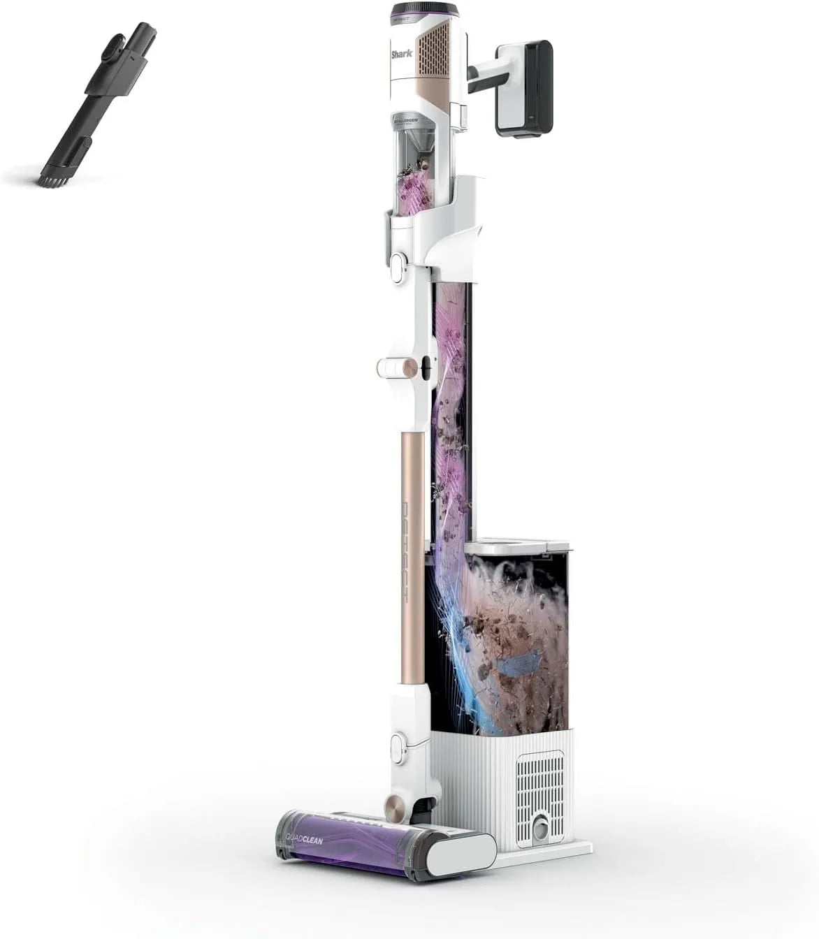 Shark aspirateur sans fil IW3612EU, Base Auto-vidante 2 l, Detect Clean & Empty, Aspiration puissante, suceur Plat, autonomie 60 Min, finition blanche