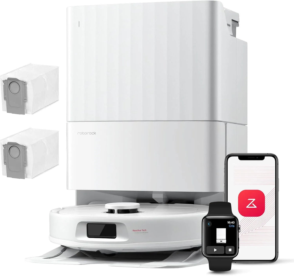 Roborock aspirateur robot, QV 35A Set Laveur, 8000Pa HyperForce, Serpillière Rotative 200 TR/Min & Relevable 10mm, Station Multifonctionnelle