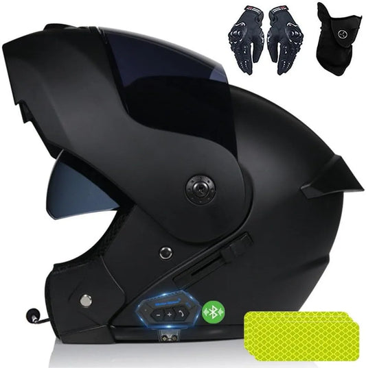 Casque moto, Modulable Moto Bluetooth Intégral avec Cadeaux, avec Double Visière, Adapté Aux Hommes Et Aux Femmes Adultes, S~XL