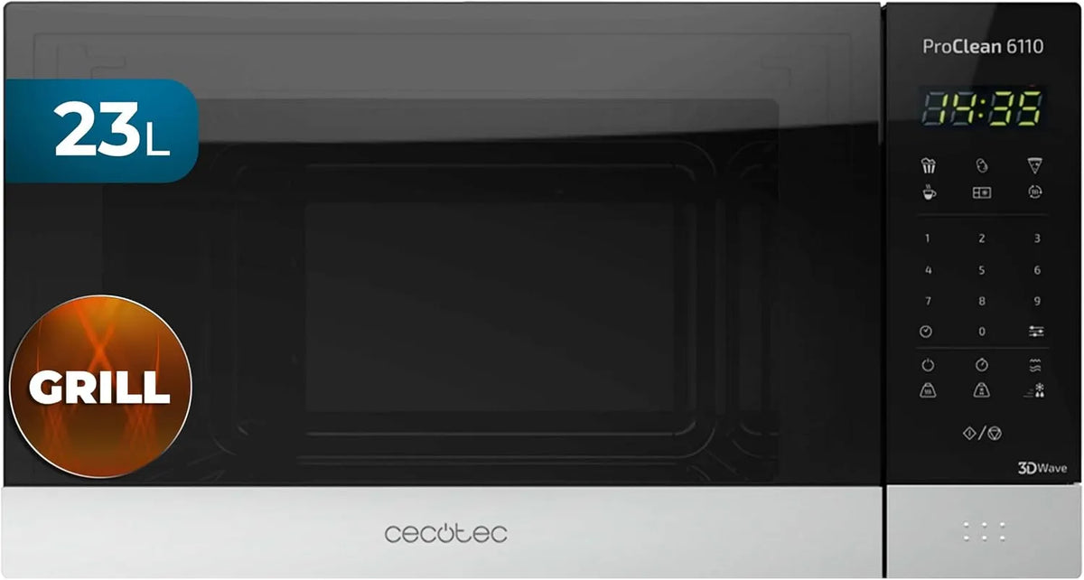 Cecotec four à micro-ondes 6110 Ready2Clean 3DWave, avec Gril de 23 L ProClean Comptoir. 1280W, Numérique, Revêtement et Technologie, Écran LED, Noire