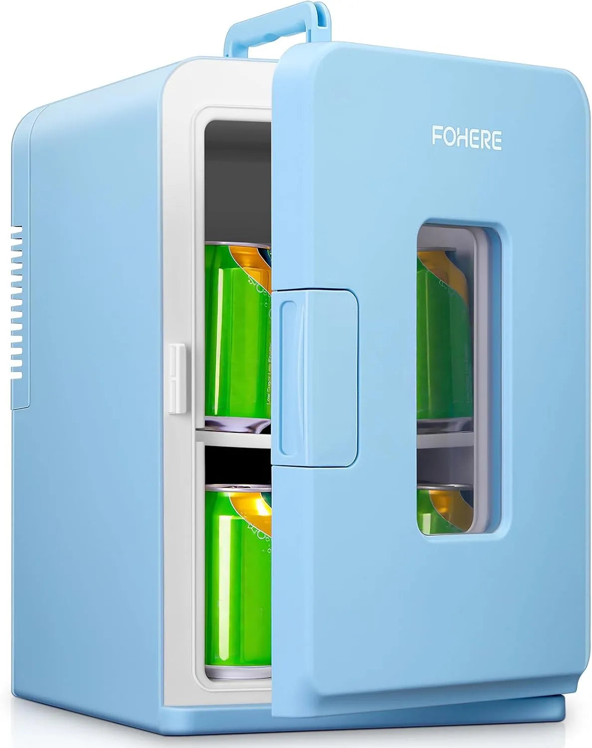 FOHERE Mini Frigo de Chambre 15L, Petit Frigo Portable 240V, Frigo Cosmetique, 21 Canettes, tension 12V, capacité 15L, Mode Silencieux, Fonction Chaud