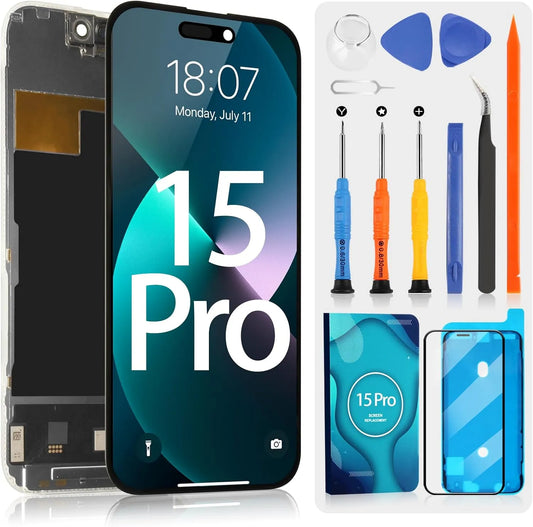 15Pro A2848 A3101 ARSSLY OLED, avec Réparation Kit, finition noire, LCD Écran pour iPhone 15 Pro LCD Display pour iPhone A3104 A3102 6,1' Ecran