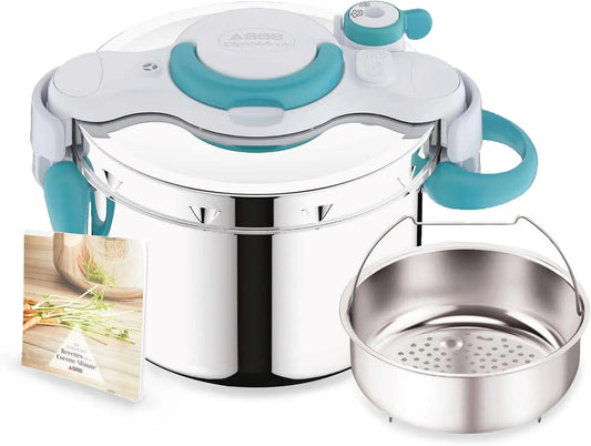 Cocotte P4900716, SEB ClipsoMinut' Easy+ 6L, Ouverture facile à une main, Gain de place, minute induction, Fabriqué en France, Autocuiseur Inox, Bleu