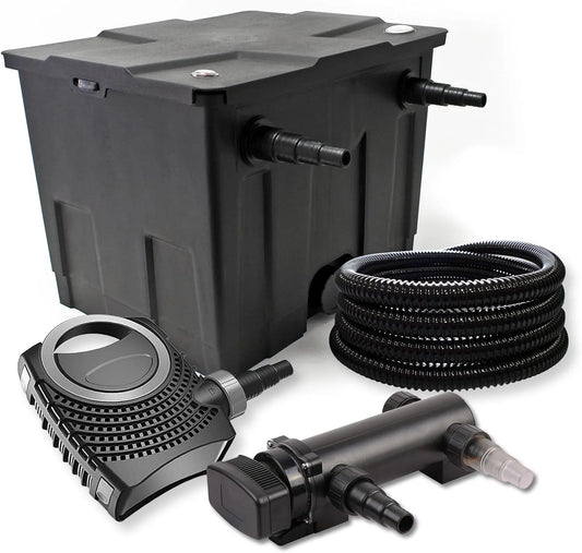 Pompe CBF-350 CTF-8000 CUV-318, 25m Tuyau 25 mm, SuperECO de filtration 8000l, lampe uv UVC Clarificateur avec 18W, 8000l/h, h 70W, capacité 8000l