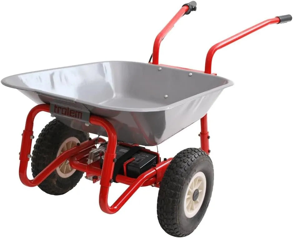 Trolem, Jusqu'à 100 kg, Autonomie 4 à 6 h, 2 Roues, Brouette de Jardin à Moteur Électrique, Avec Batterie Rechargeable, Chariot Terrain Pente