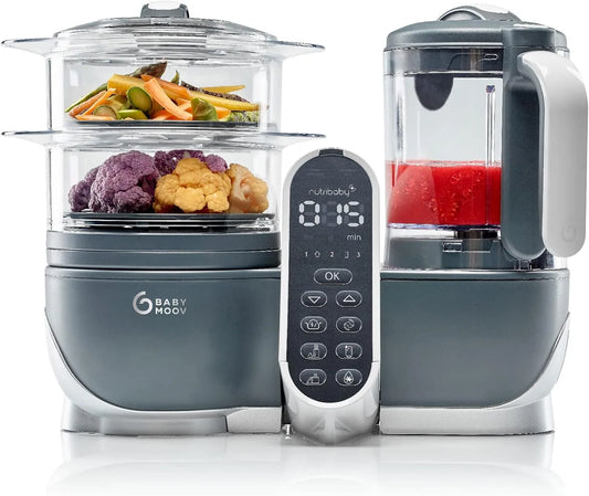 Cuiseur vapeur, Grande Capacité 2,2L, Petits Pots Bébé Faits Maison, finition grise, Robot Cuiseur Bébé Multifonctions 6 en 1, Mixeur